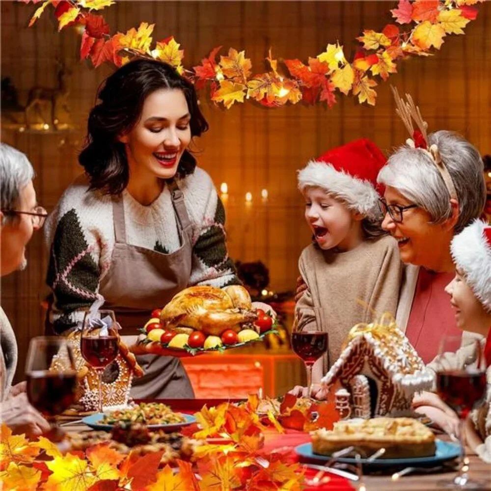 2 Pack Fall Decor Maple Leaves Garland with Lights Battery Operated Fall